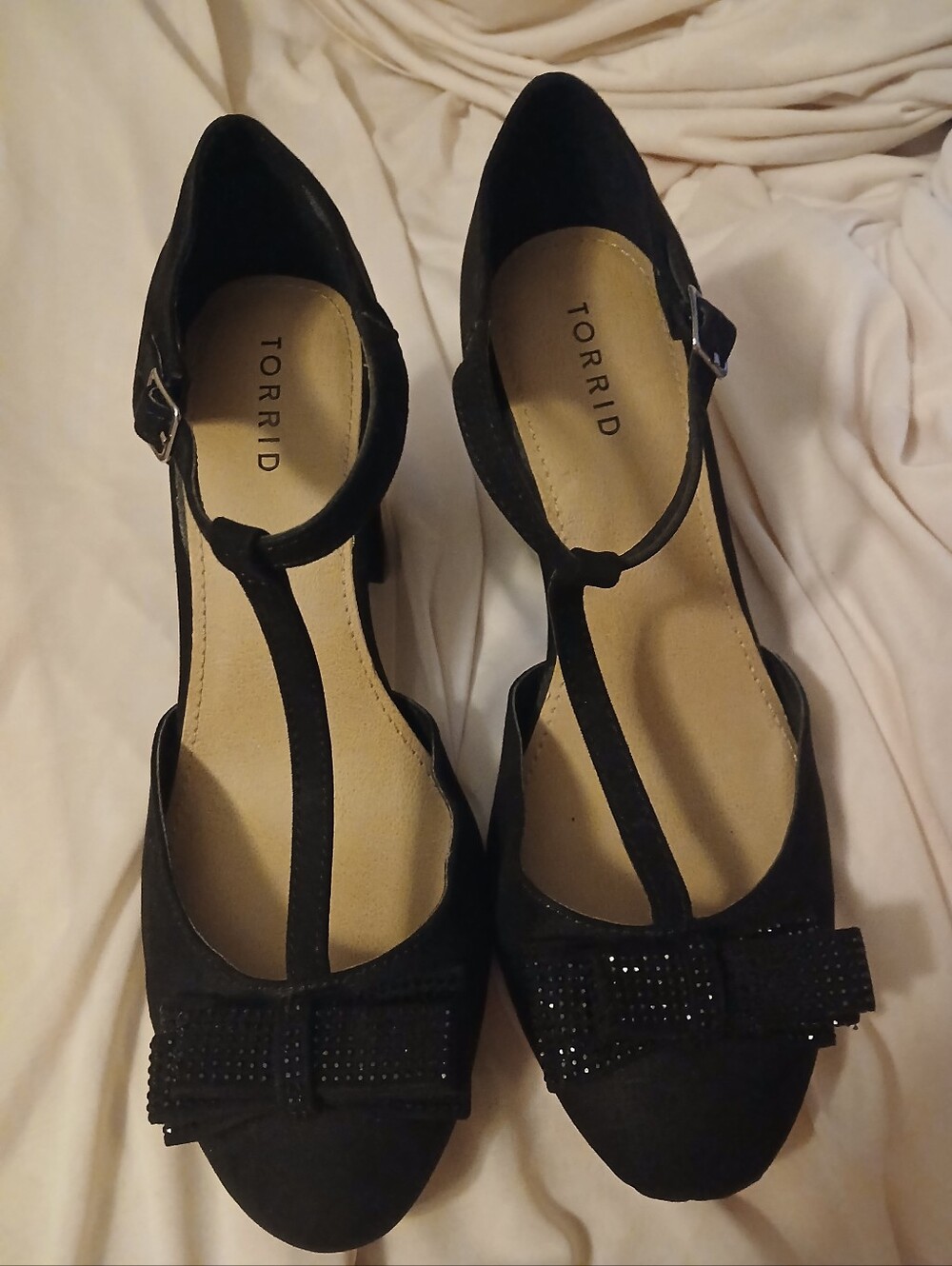 Torrid Black T-Strap Bow Heels